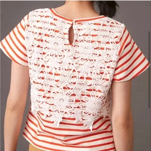 ♥️… Anthropologie Maeve Stripe Lace Top - Picture 3 of 4